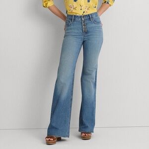 Ralph Lauren High Rise Flare Denim Jeans Size 16 Black Label